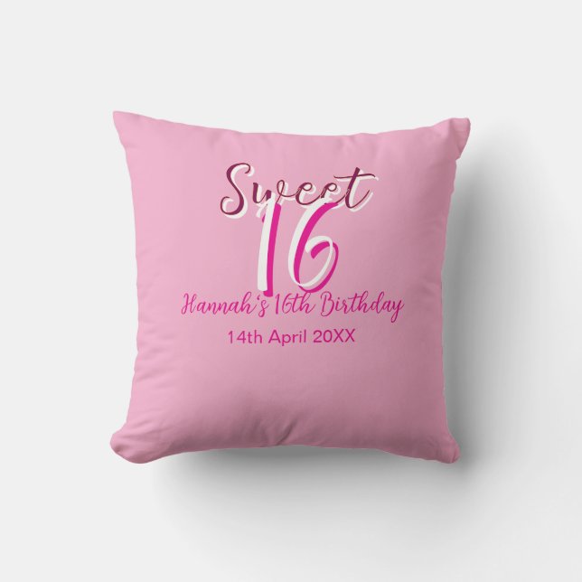 Almofada Sweet sixteen pink white name date bold letter mar (Frente)