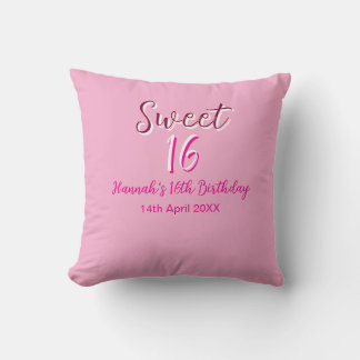 Almofada Sweet sixteen pink white name date bold letter mar