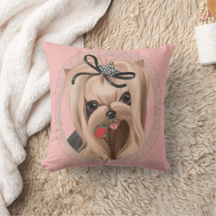 Almofada Sweet Yorkie Puppy Rosa vermelha Floral