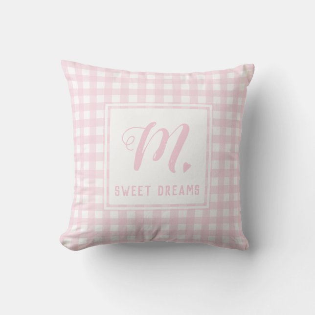 Almofada Sweets Baby Pink Medium Gingham Monograma (Frente)