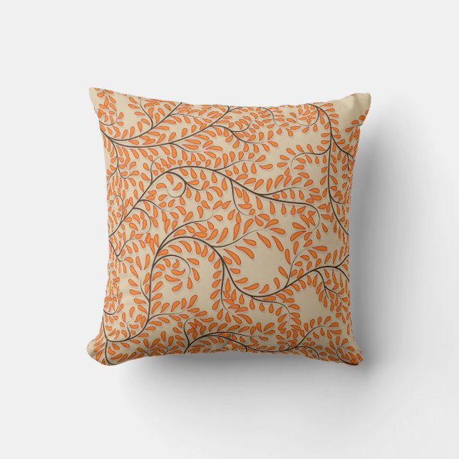 Almofada Swirling Orange Leaves on Beige Background (Frente)