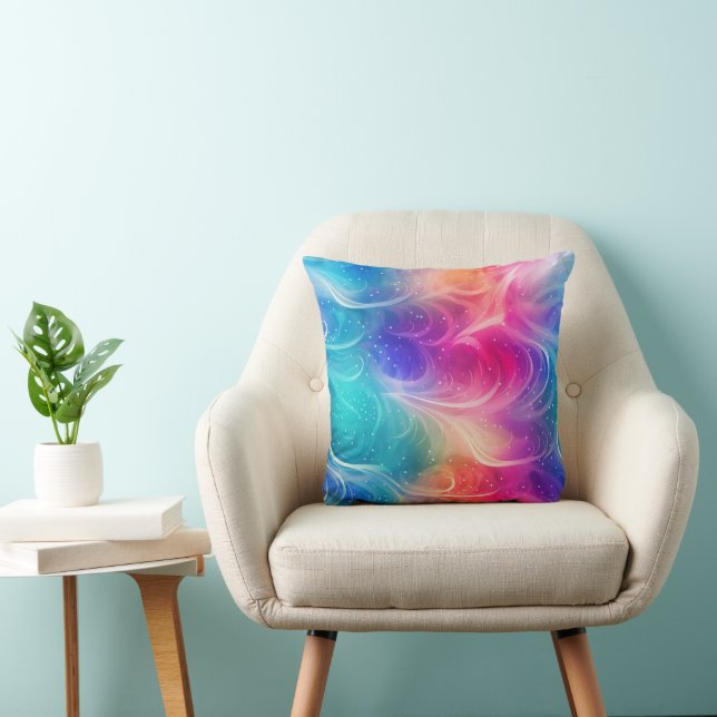 Almofada Swirling Rainbow Abstract Throw Pillow (Cadeira)