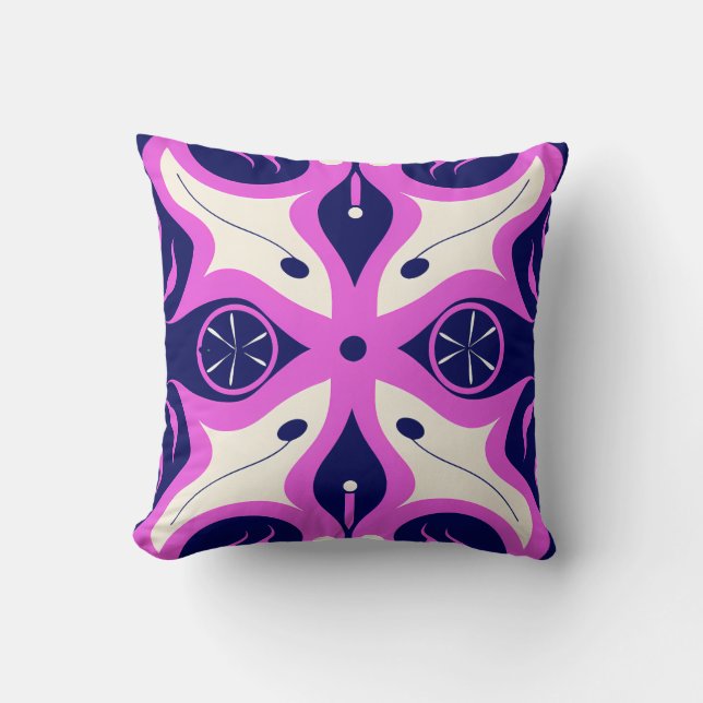 Almofada Symmetrical Abstract Pattern in Purple and White (Frente)