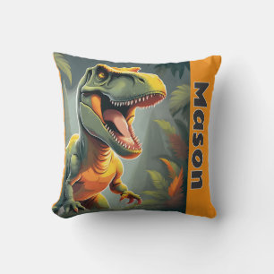 Almofada T-Rex Jurassic Dinossaur Cinza e Laranja