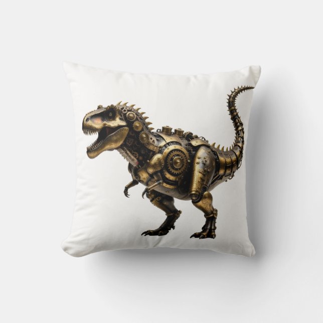 Almofada T-Rex Mech Steampunk – Fera Dino de Latão (Frente)
