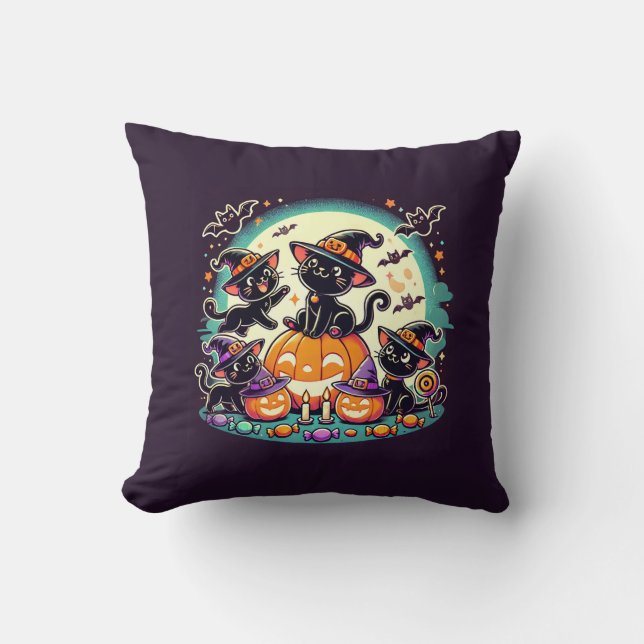Almofada T-Shirt de Gatos de Halloween (Frente)