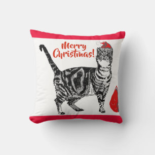 Almofada Tabby Cat Felry Christmas Red cats Cushion
