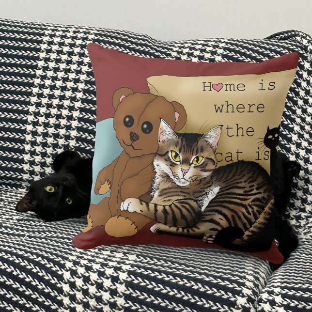 Almofada Tabby Home Burgundy Cat (Criador carregado)