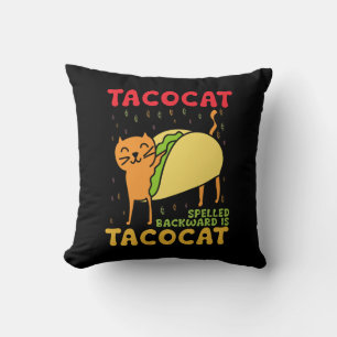Almofada Tacocat Escrito ao Contrário Tacos Gatos Cinco De