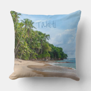 Almofada Tahiti Sand Beach Blue Sky Palm Trees