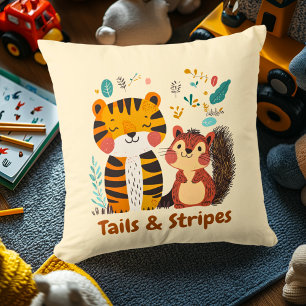 Almofada Tails & Stripes Tigre & Esquilo   Decoração de Qua