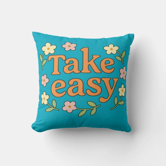 Almofada "Take Easy": Positive Retro Floral Illustration (Frente)