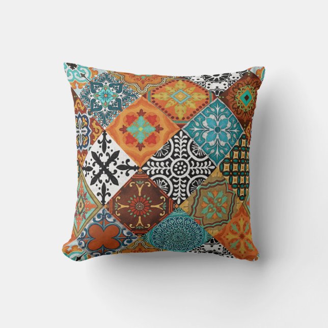 Almofada Talavera Tles Turquesa Verde Laranja Preto Branco (Frente)