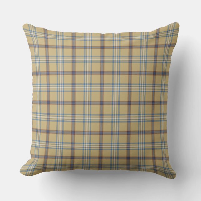 Almofada Tan and Wedgewood Blue Plaid (Frente)