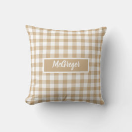 Almofada Tan Beige Plaid Gingham Personalized