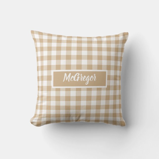 Almofada Tan Beige Plaid Gingham Personalized (Frente)