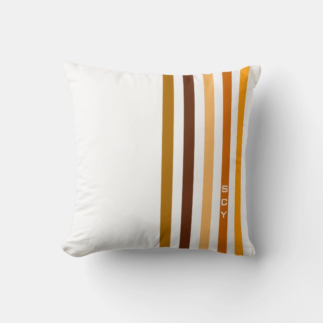 Almofada Tan Brown Orange Vertical Stripes Monograma (Frente)