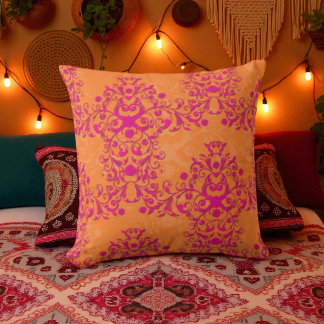 Almofada Tangerina Flamejante Tango Laranja e Rosa Damasco