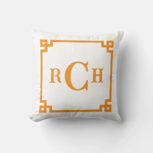 Almofada Tangerine Orange Chinoiserie Grécia Key Monograma