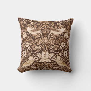 Almofada Tapeçaria de Pássaro e Flor Art Nouveau, Marrom Es
