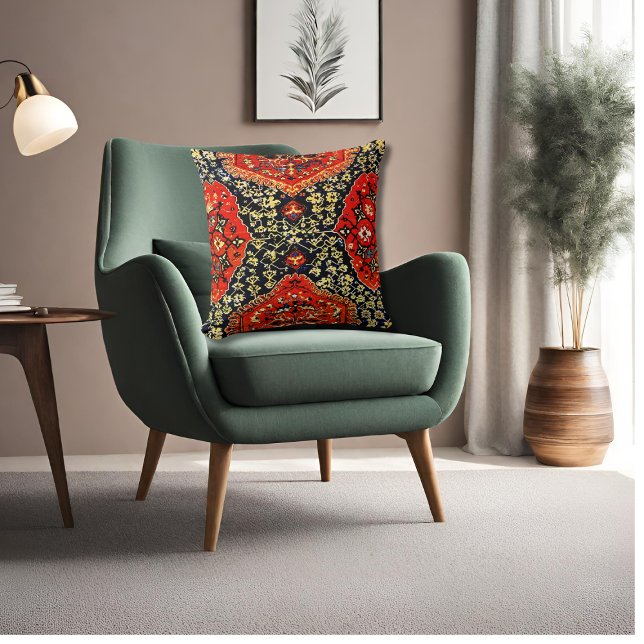 Almofada tapete oriental em azul&laranja (Criador carregado)