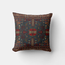 Tapete Persa Oriental Vintage Vermelho Escuro Cinz