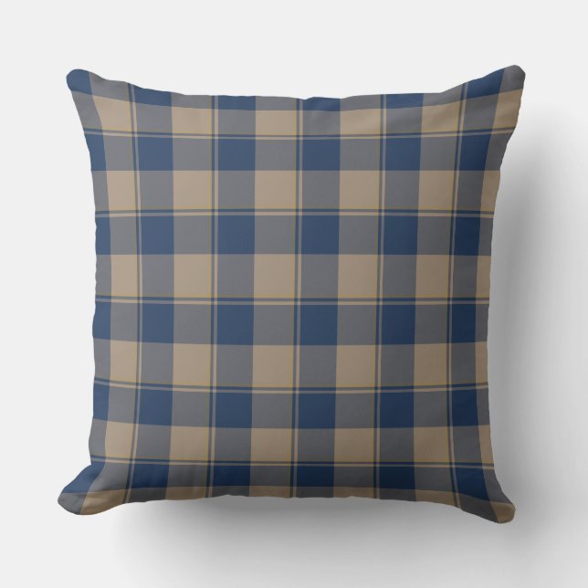 Almofada Tartan Cello Azul e Burro Marrom (Frente)