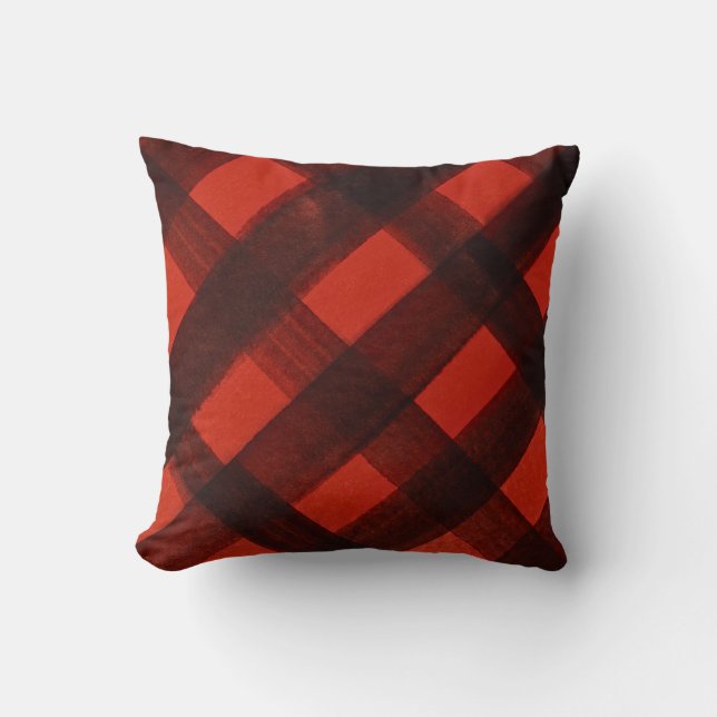 Almofada Tartan da Xadrez Negra Vermelha pintada de Natal m (Frente)