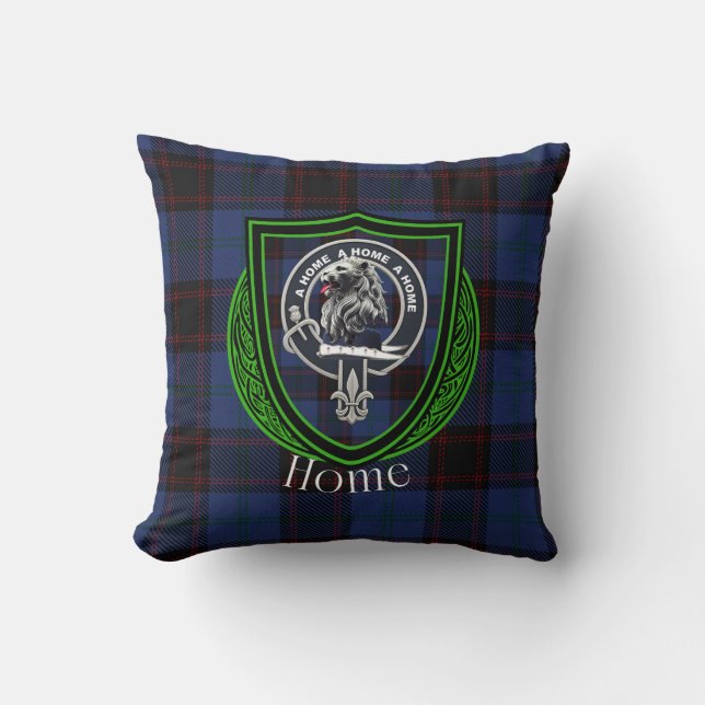 Almofada Tartan e Brasão de Clã Escocês em Casa (Frente)