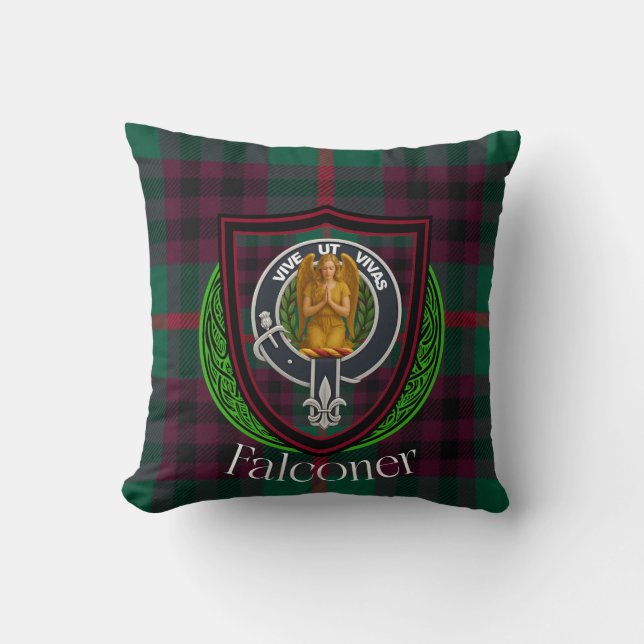 Almofada Tartan e Brasão do Clã Escocês Falconer (Frente)