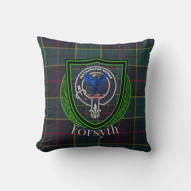Almofada Tartan e Brasão do Clã Escocês Forsyth (Frente)