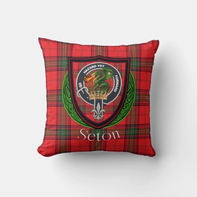 Almofada Tartan e Brasão do Clã Escocês Seton (Frente)