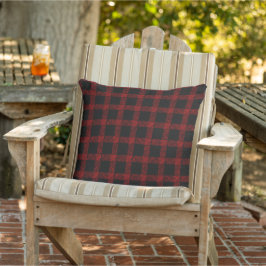 Almofada Tartan vermelho-russo e preto com linhas gravadas