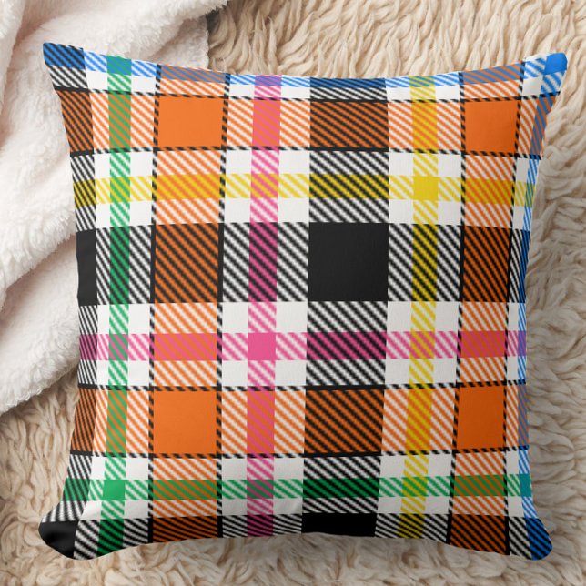 Almofada Tartan Xadrez Flanel de Cor Laranja Preta Multicol (Criador carregado)