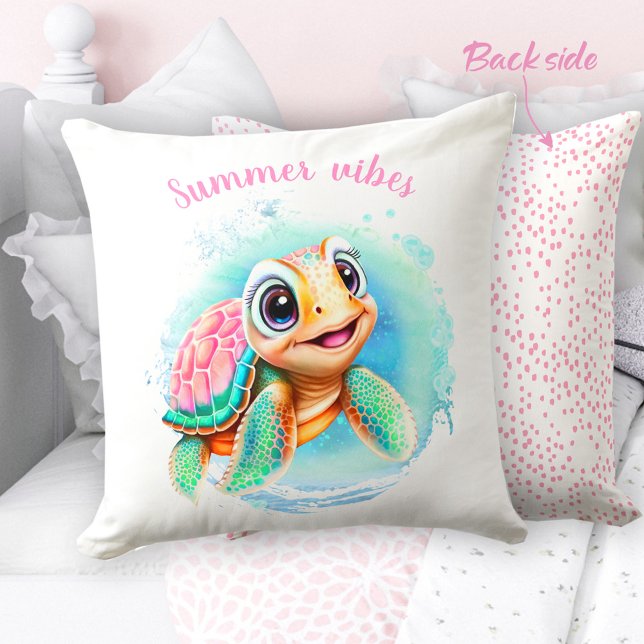 Almofada Tartaruga-de-Cuja-Tartaruga Personalizada (Cute Turtle Summer Personalized Throw Pillow)