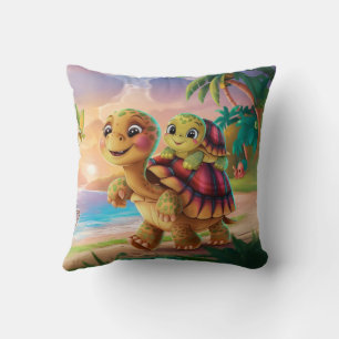 Almofada tartaruga-do-mar com mãe na ilha tropical