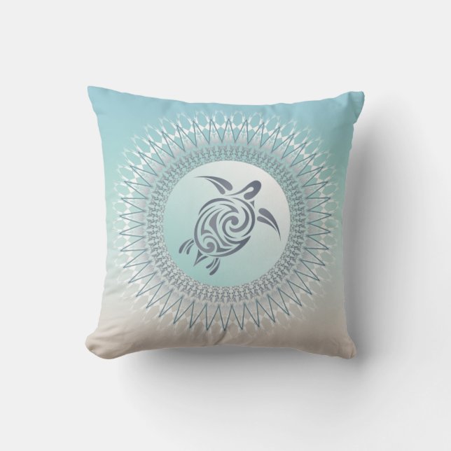 Almofada Tartaruga Estilo Praia e Mandala Costeira Moderna (Frente)