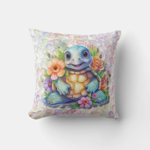 Almofada Tartaruga Floral E Bolhas De Bebê Nursey