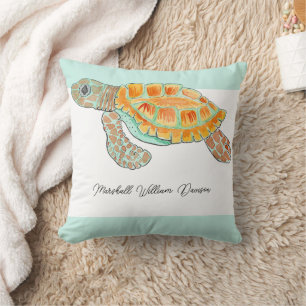 Almofada Tartaruga Marinha Bebê Aquarela Personalizada