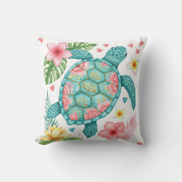 Almofada Tartaruga marinha e flores tropicais