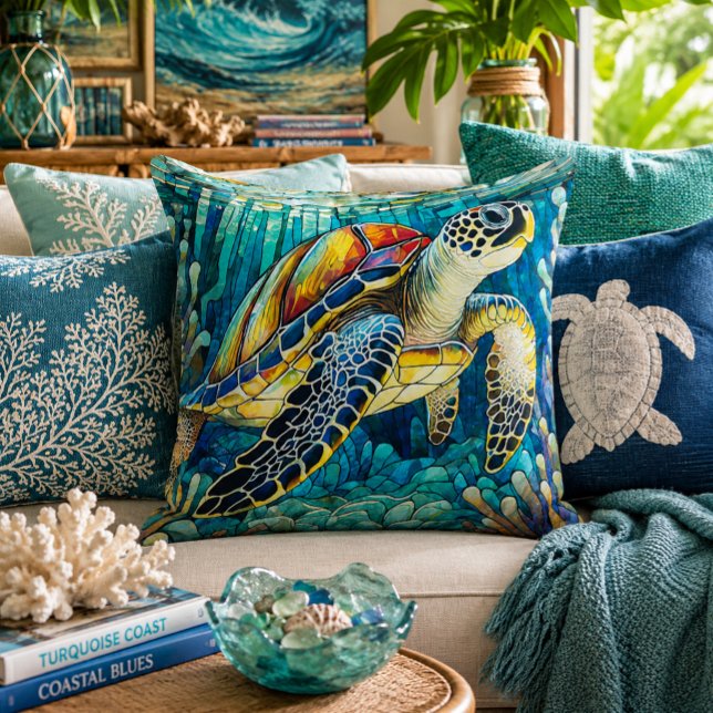 Almofada Tartaruga marinha honu em estilo de vitral (Criador carregado)