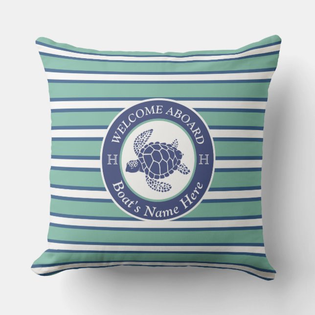 Almofada Tartarugas-do-mar azuis e brancas-riscadas (Frente)