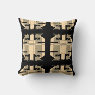 Almofada Taupe Beige em Preto Geométrico Squares Motif