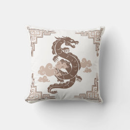 Almofada Taupe Brown Chinoiserie Dragon e Nuvens