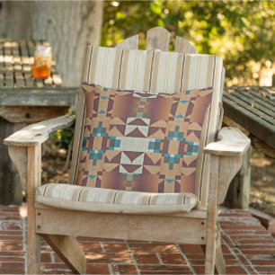 Almofada Taupe Brown Orange Teal Blue Verde Arte Tribal