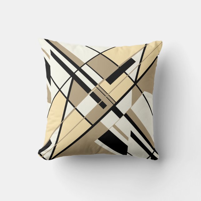 Almofada Taupe Cream Black White Diagonal Angular Motif (Frente)
