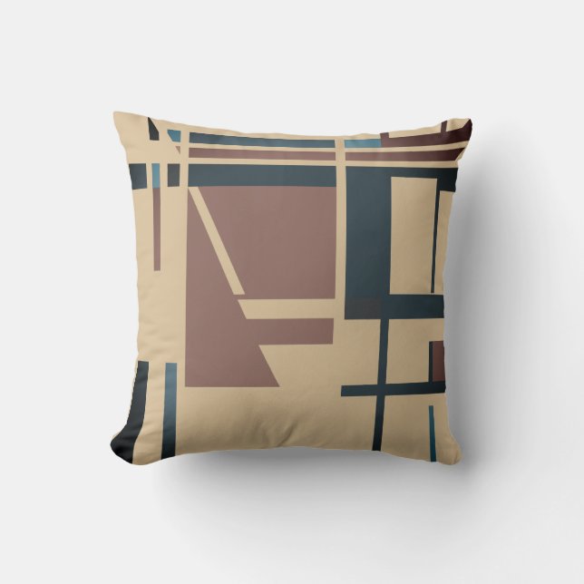 Almofada Taupe Dark Teal Blue Brown Tan Abstrato MCM (Frente)