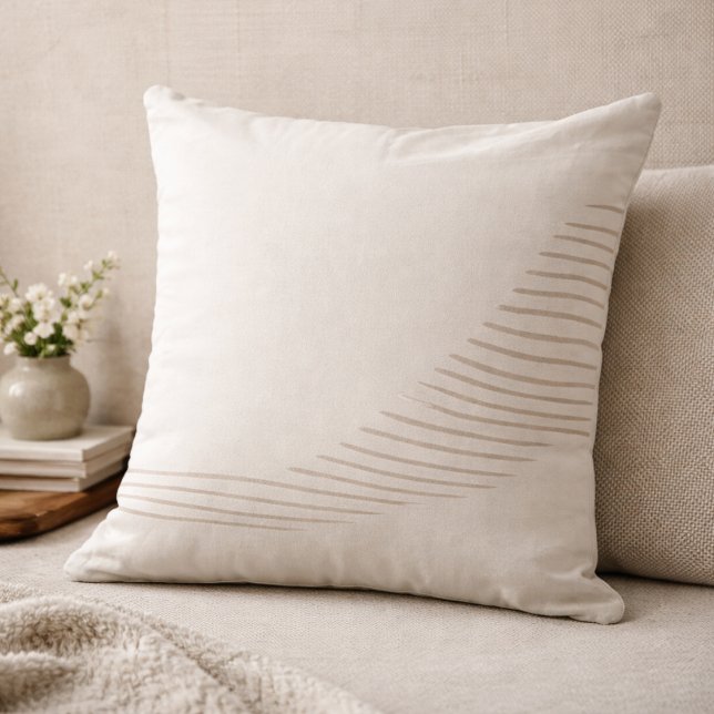 Almofada Taupe Flowing Lines Throw Pillow (Asymmetrical taupe lines introduce gentle movement to balanced, neutral interiors.)
