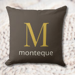Almofada Taupe Gold Monogram Personalized Name Luxury Gift<br><div class="desc">This taupe personalized product features a refined gold monogram with a custom cream name below, perfect as a luxury custom gift for her. The warm taupe background paired with the smooth gold letter creates a timeless and elegant look without sparkle effects. Add any initial and name or surname to design...</div>