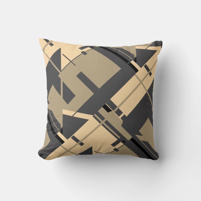 Almofada Taupe Negra Belo Carvões Abstrato (Frente)